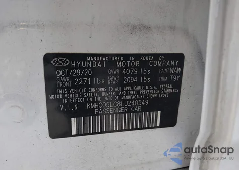 2020 Hyundai Ioniq Hybrid Limited из США, поврежденный, VIN KMHC05LC8LU240549